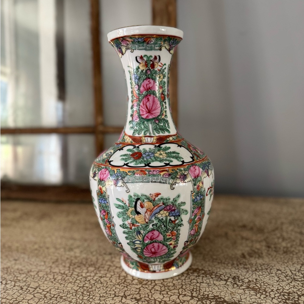 Vibrant Pink and Green Floral Accented Vase